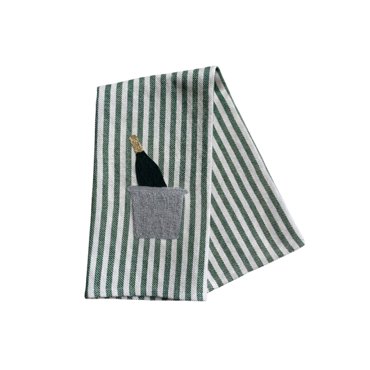 Champagne Bucket Embroidered Pomelo Kitchen Towel - Forest Green