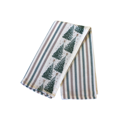Christmas Tree Striped Kitchen Towel