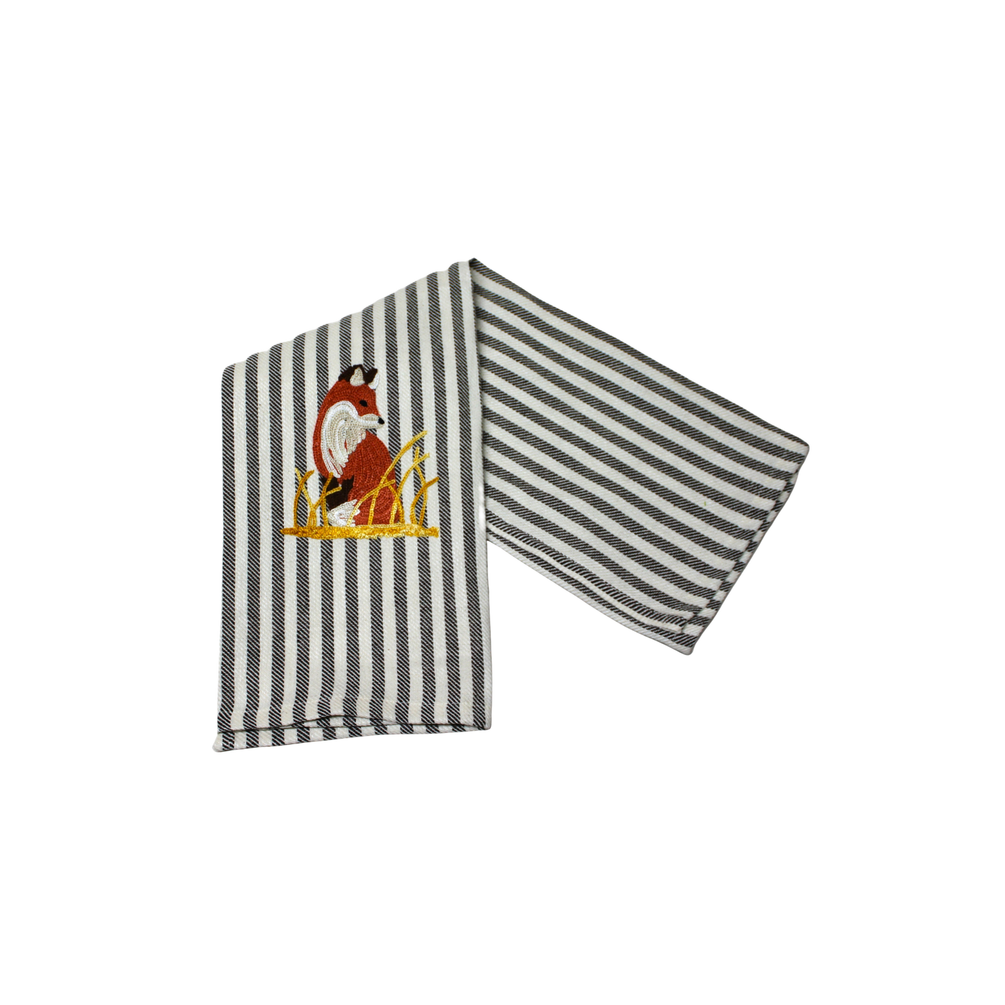 Fox Embroidered Pomelo Kitchen Towel - Chocolate Brown
