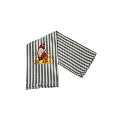 Fox Embroidered Pomelo Kitchen Towel - Chocolate Brown
