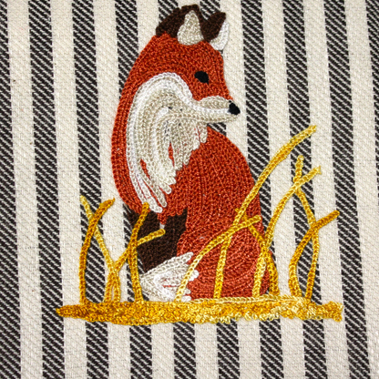 Fox Embroidered Pomelo Kitchen Towel - Chocolate Brown