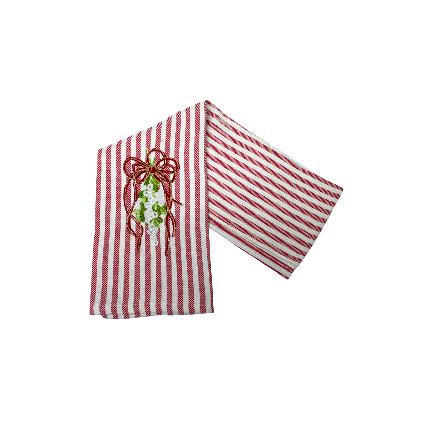 Mistletoe Embroidered Pomelo Kitchen Towel - Red