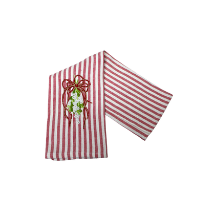 Mistletoe Embroidered Pomelo Kitchen Towel - Red