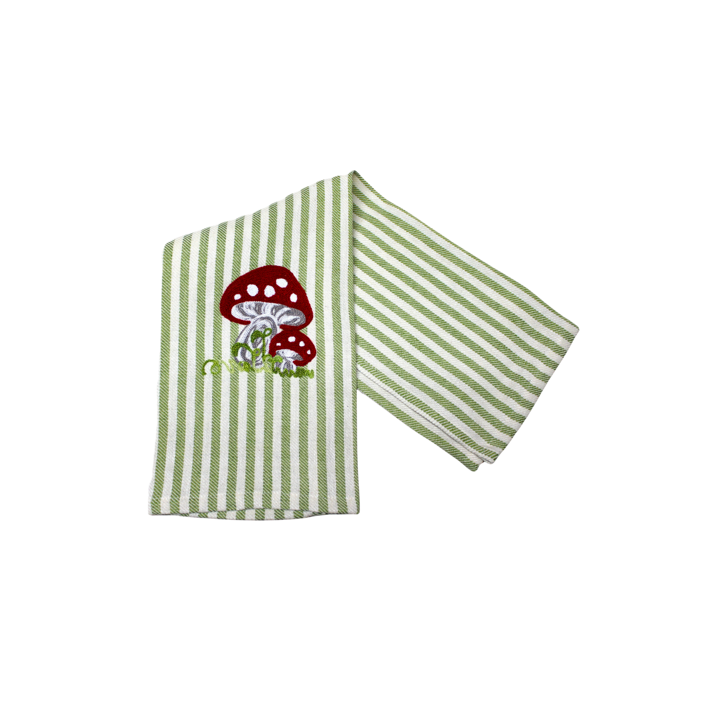 Mushroom Embroidered Pomelo Kitchen Towel - Apple Green