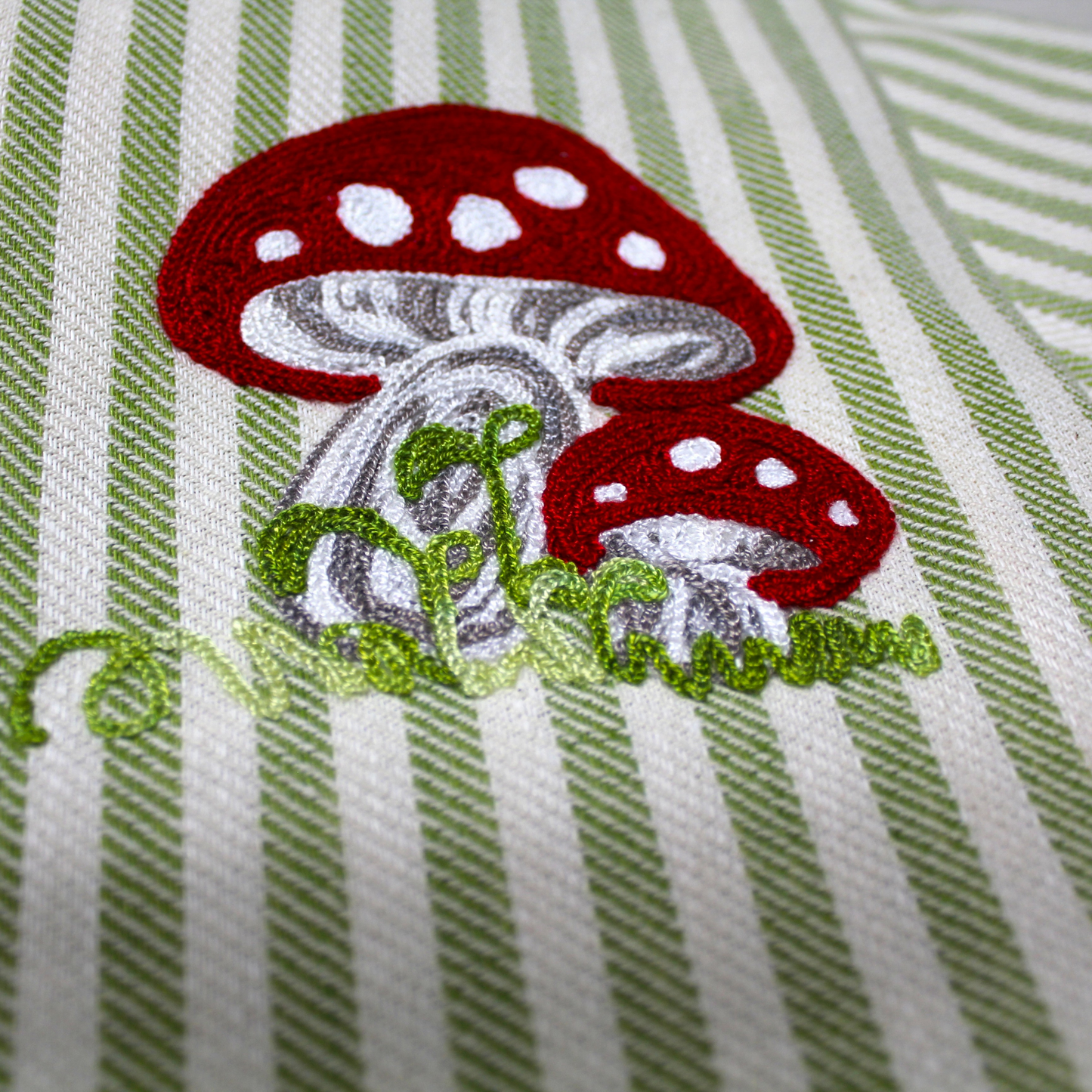 Mushroom Embroidered Pomelo Kitchen Towel - Apple Green