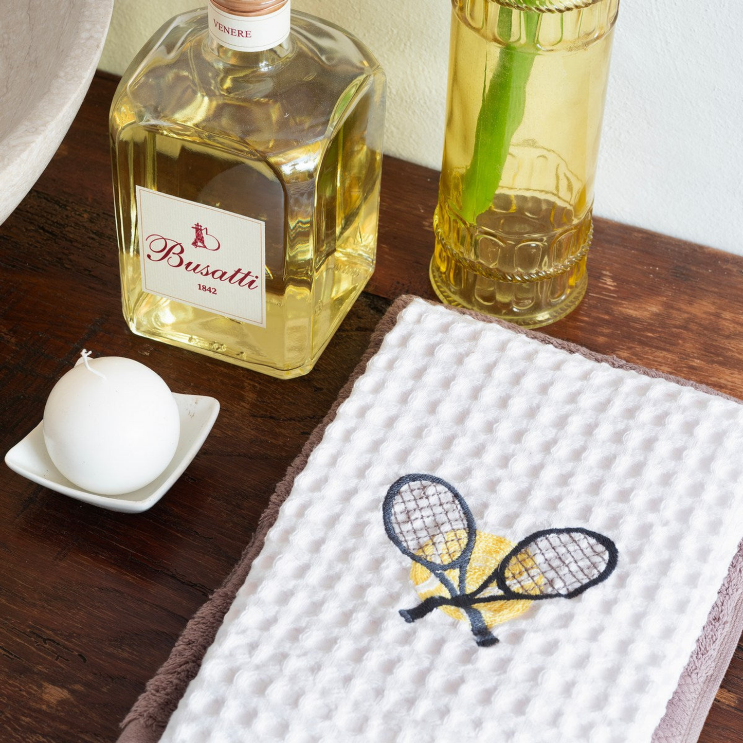 Tennis Embroidered Waffle Guest Towel