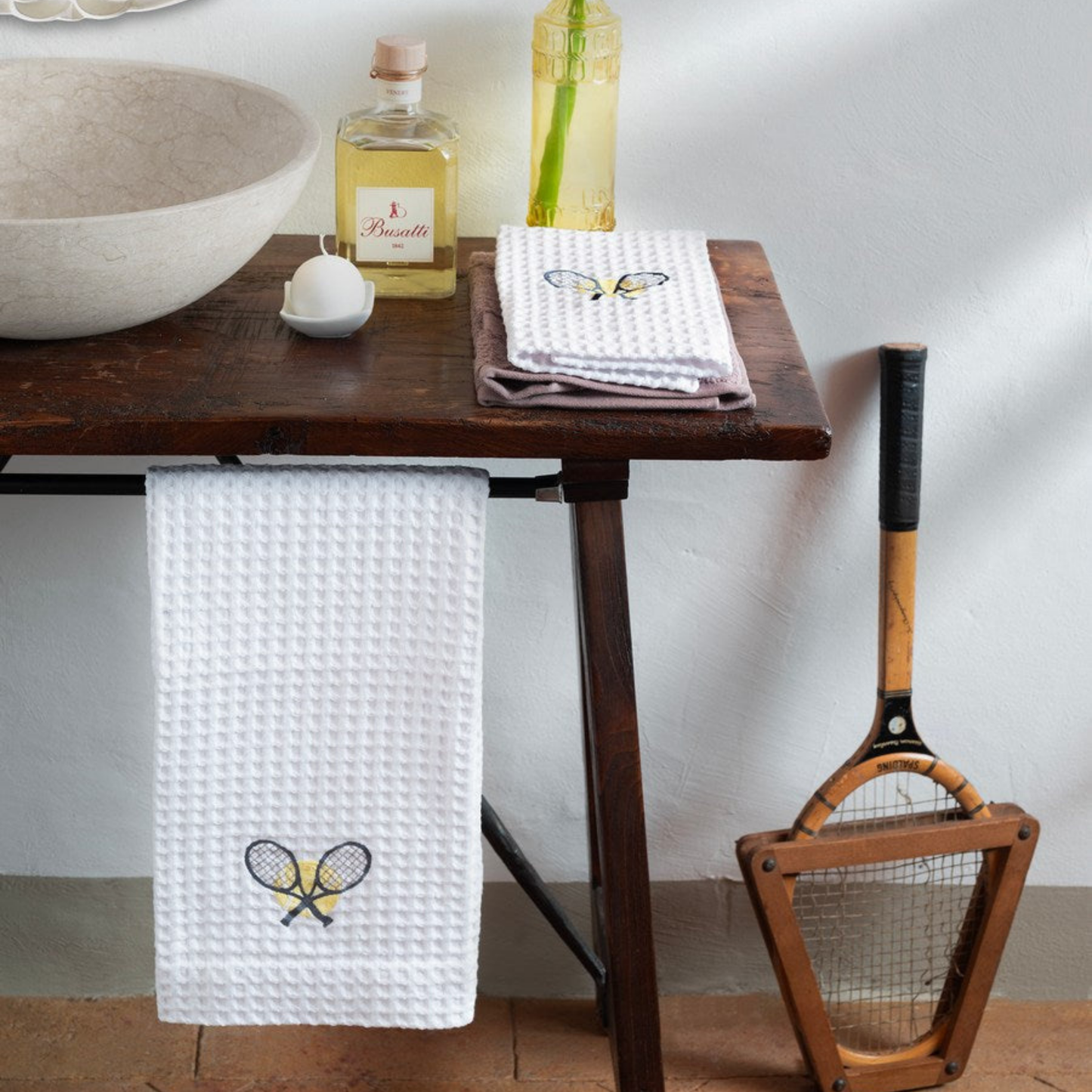 Tennis Embroidered Waffle Guest Towel