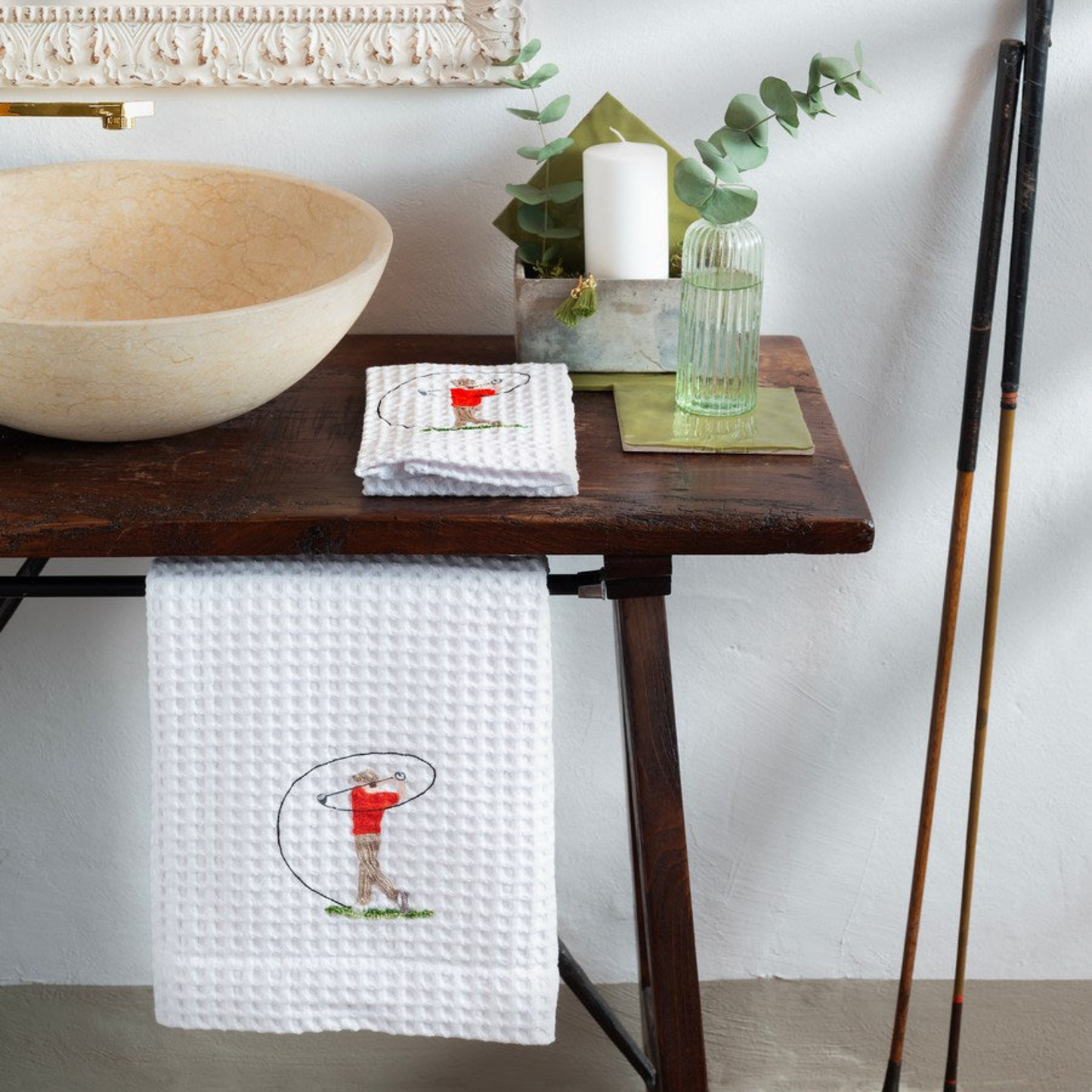 Golf Embroidered Waffle Guest Towel