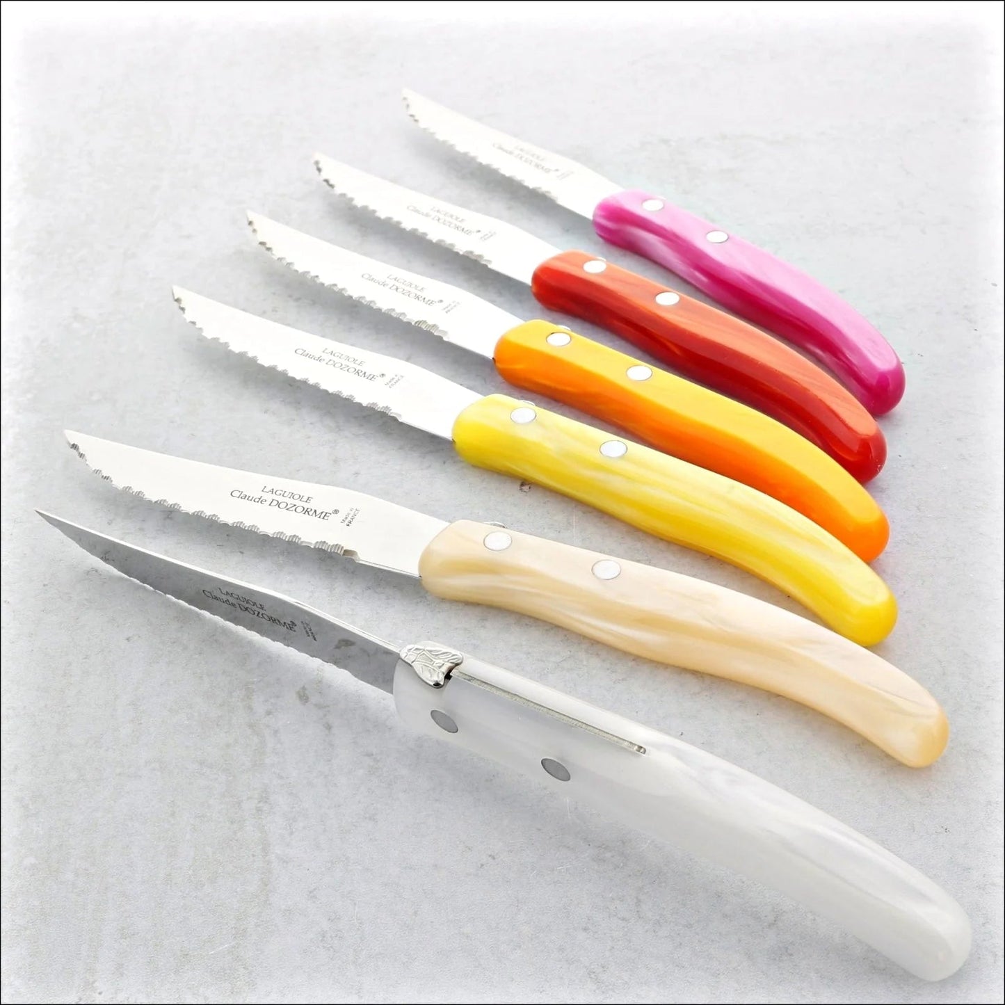 Claude Dozorme Laguiole Steak Knives Set of 6 - Pink - Orange - Hosted by Kelly Gaudreau