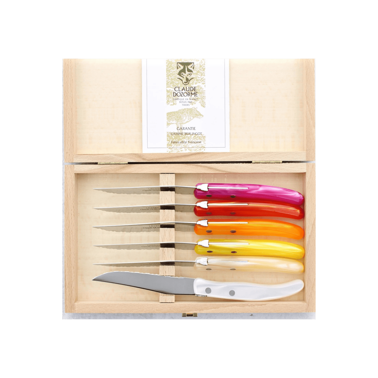 Claude Dozorme Laguiole Steak Knives Set of 6 - Pink - Orange - Hosted by Kelly Gaudreau