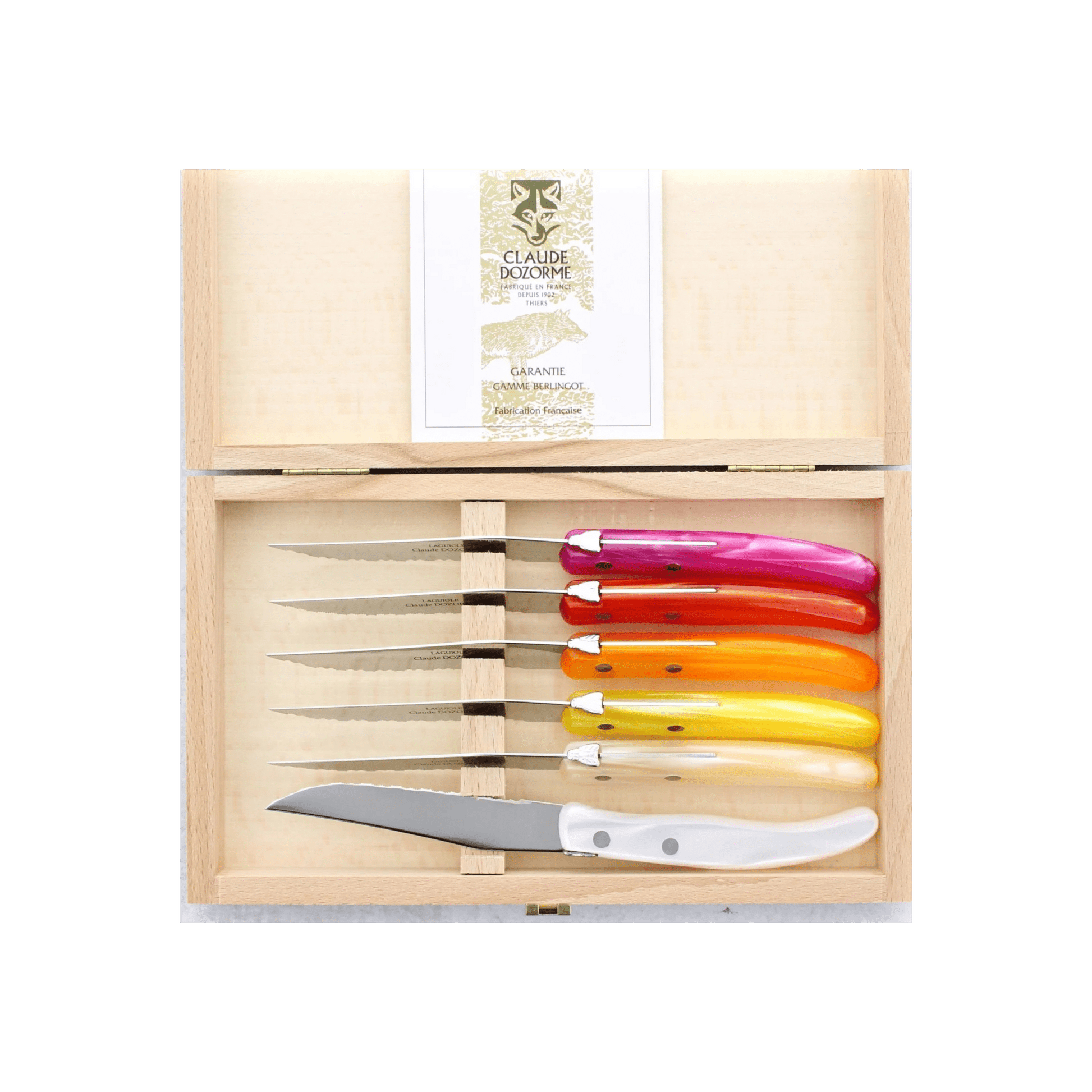 Claude Dozorme Laguiole Steak Knives Set of 6 - Pink - Orange - Hosted by Kelly Gaudreau