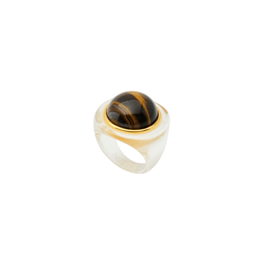Clear Resin Dome Ring - Tiger's Eye - Hosted by Kelly Gaudreau