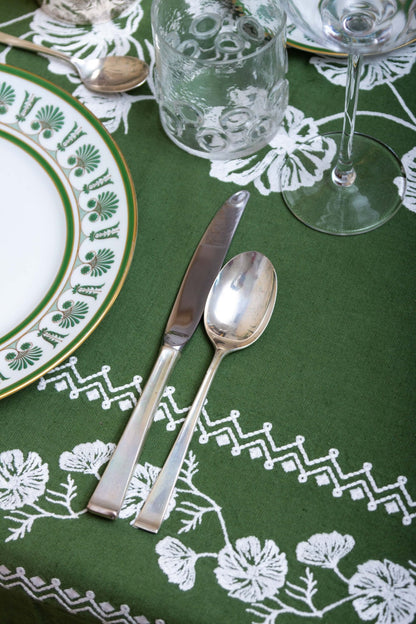 Cosmo Green Emboridered Tablecloth - Hosted by Kelly Gaudreau