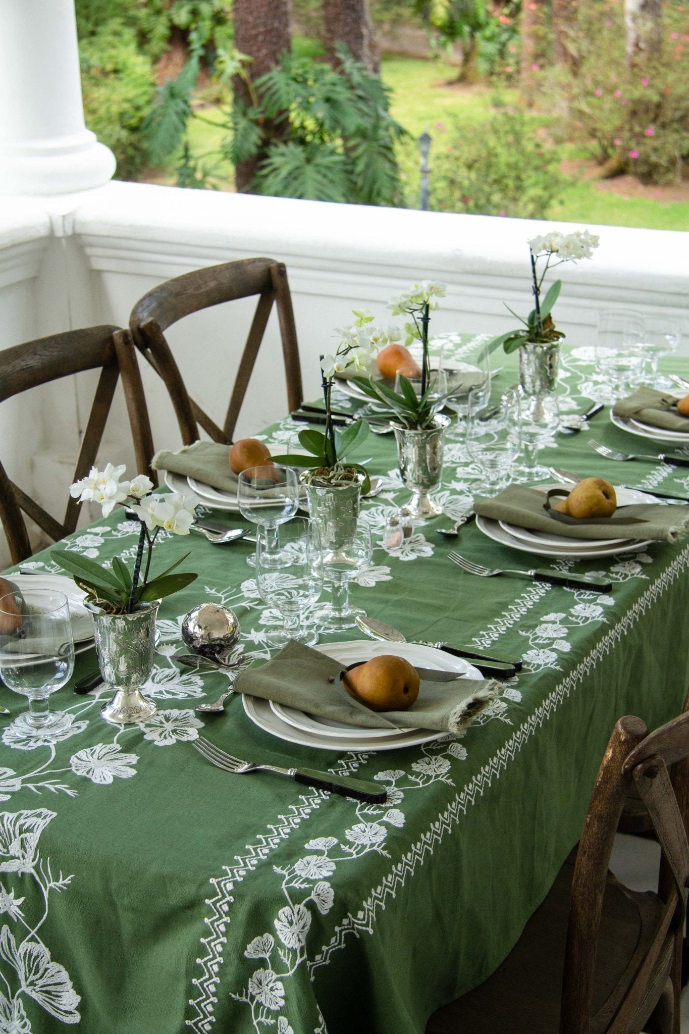 Cosmo Green Emboridered Tablecloth - Hosted by Kelly Gaudreau