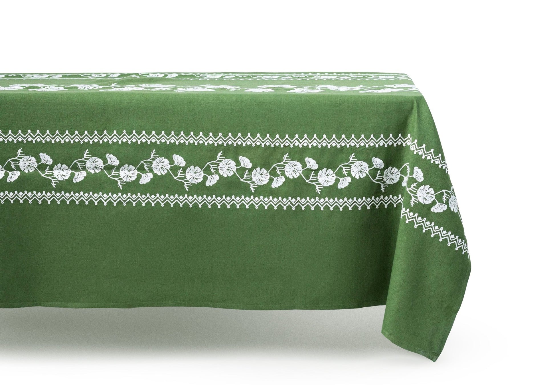 Cosmo Green Emboridered Tablecloth - Hosted by Kelly Gaudreau