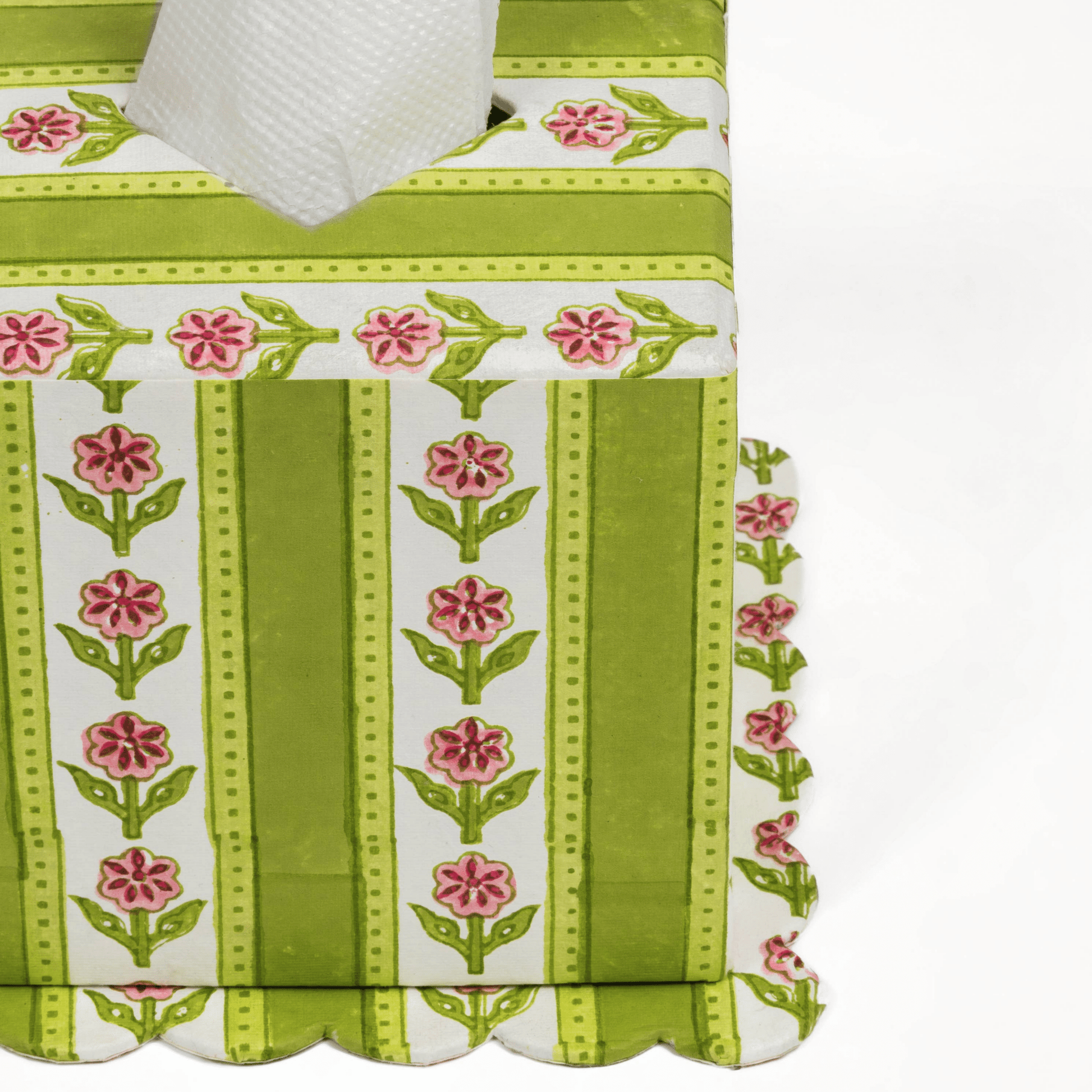 Cottage Garden Blockprint Scallop Tissue Box Cover - Green - Hosted by Kelly Gaudreau