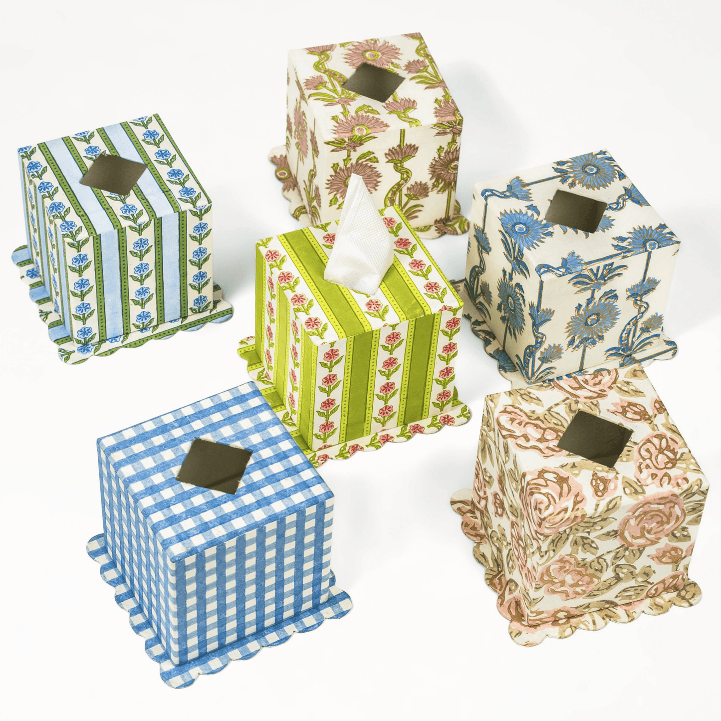 Cottage Garden Blockprint Scallop Tissue Box Cover - Green - Hosted by Kelly Gaudreau