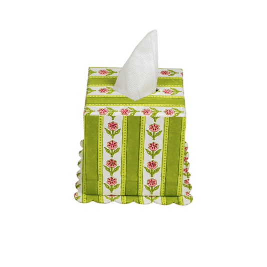 Cottage Garden Blockprint Scallop Tissue Box Cover - Green - Hosted by Kelly Gaudreau
