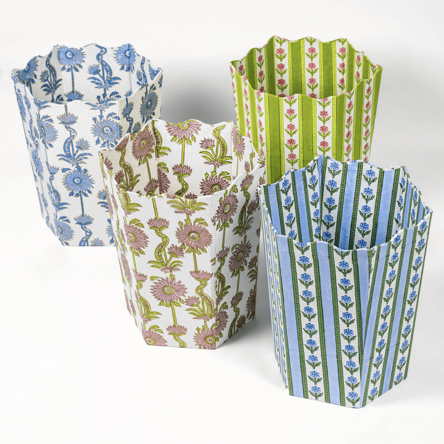 Cottage Garden Blockprint Waste/Storage Bin - Green - Hosted by Kelly Gaudreau