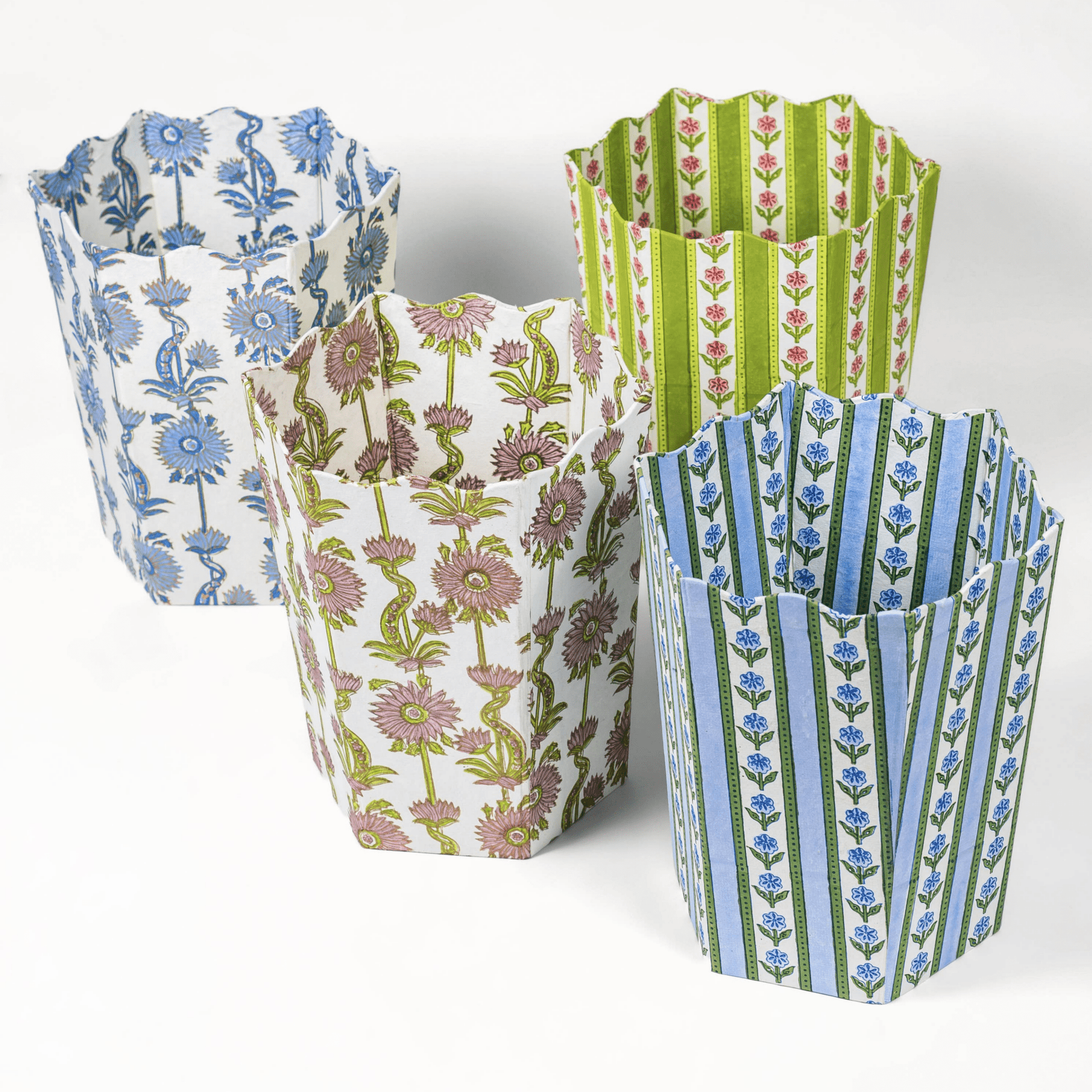 Cottage Garden Blockprint Waste/Storage Bin - Green - Hosted by Kelly Gaudreau