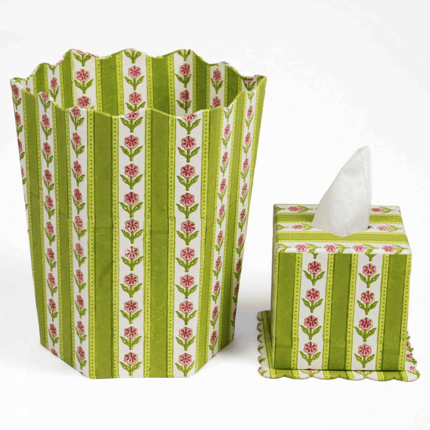 Cottage Garden Blockprint Waste/Storage Bin - Green - Hosted by Kelly Gaudreau
