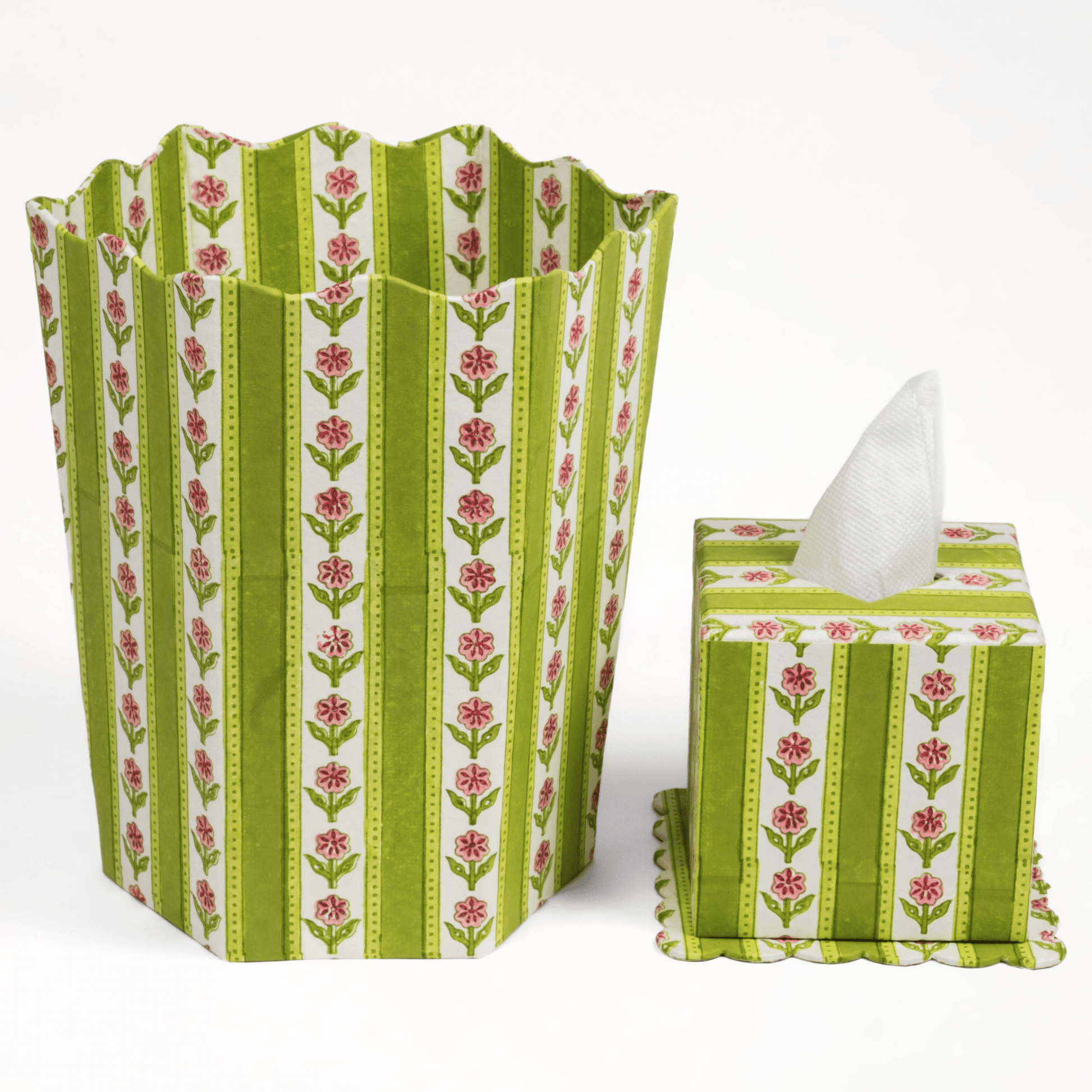 Cottage Garden Blockprint Waste/Storage Bin - Green - Hosted by Kelly Gaudreau
