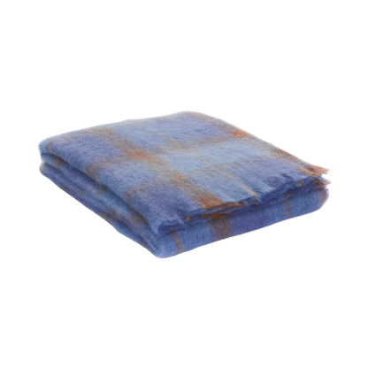 Plaid Drumin Mohair Throw Blanket - Bluebird