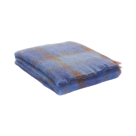 Plaid Drumin Mohair Throw Blanket - Bluebird