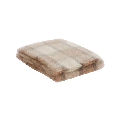 Plaid Drumin Mohair Throw Blanket - Fawn