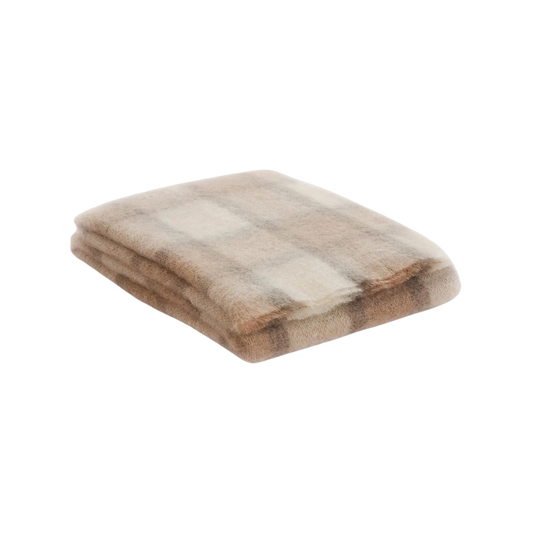 Plaid Drumin Mohair Throw Blanket - Fawn