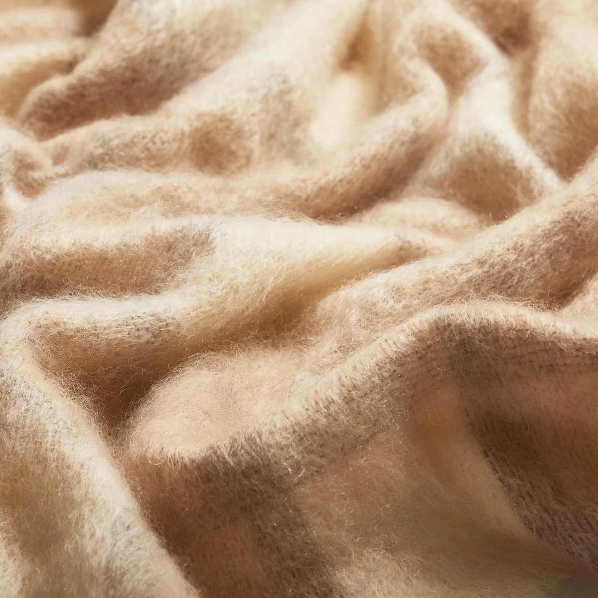Plaid Drumin Mohair Throw Blanket - Fawn