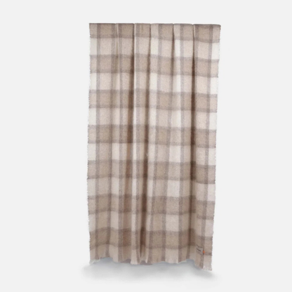 Plaid Drumin Mohair Throw Blanket - Fawn