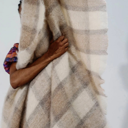 Plaid Drumin Mohair Throw Blanket - Fawn