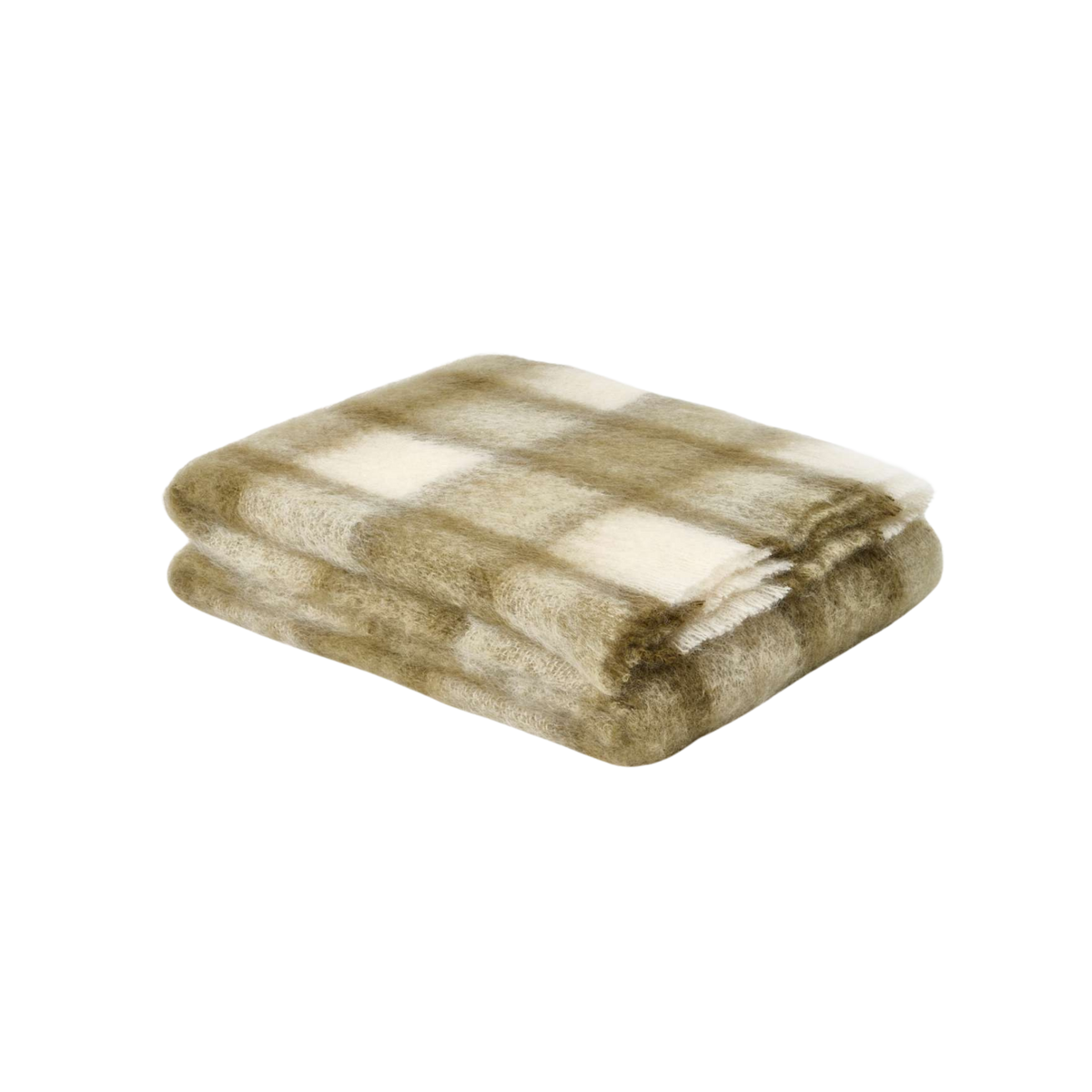 Plaid Drumin Mohair Throw Blanket - Olive