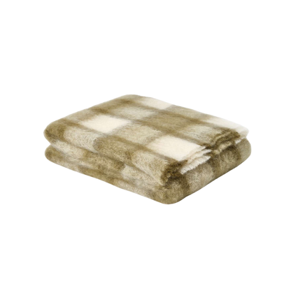 Plaid Drumin Mohair Throw Blanket - Olive