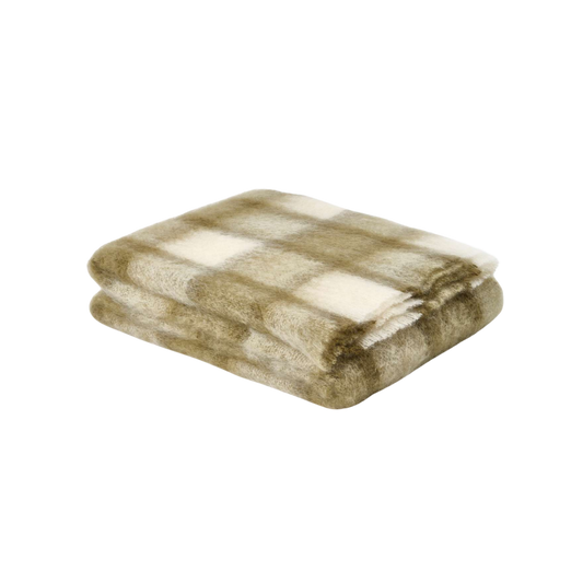 Plaid Drumin Mohair Throw Blanket - Olive