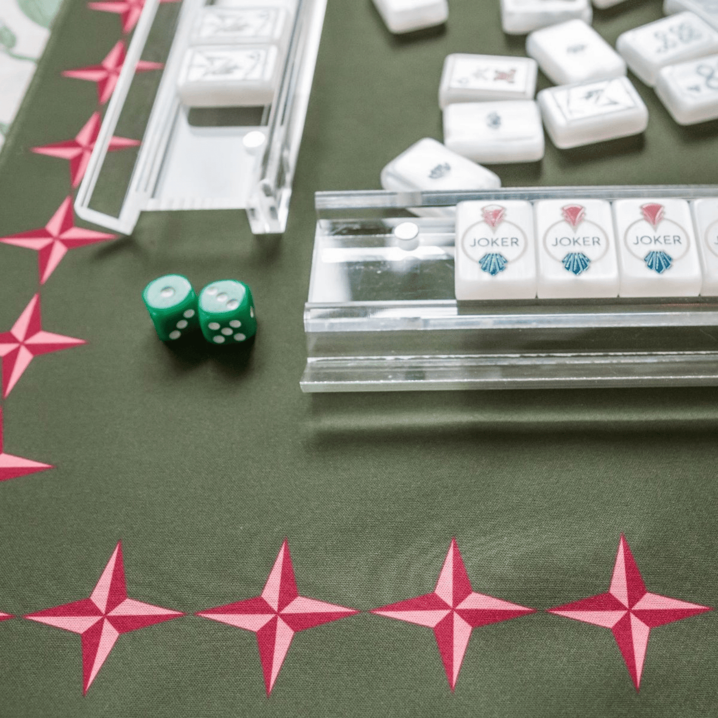 Deco Olive & Red Double - Sided Mahjong Mat - Hosted by Kelly Gaudreau