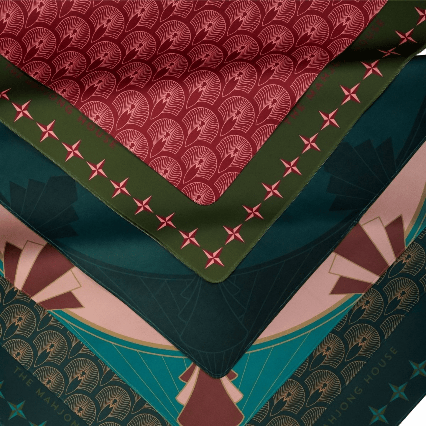 Deco Olive & Red Double - Sided Mahjong Mat - Hosted by Kelly Gaudreau
