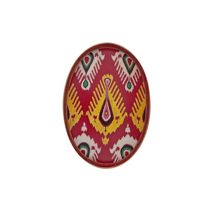 Decorative Hand Painted Iron Tray (Red / White Ikat) 19 X 15 Oval - Hosted by Kelly Gaudreau