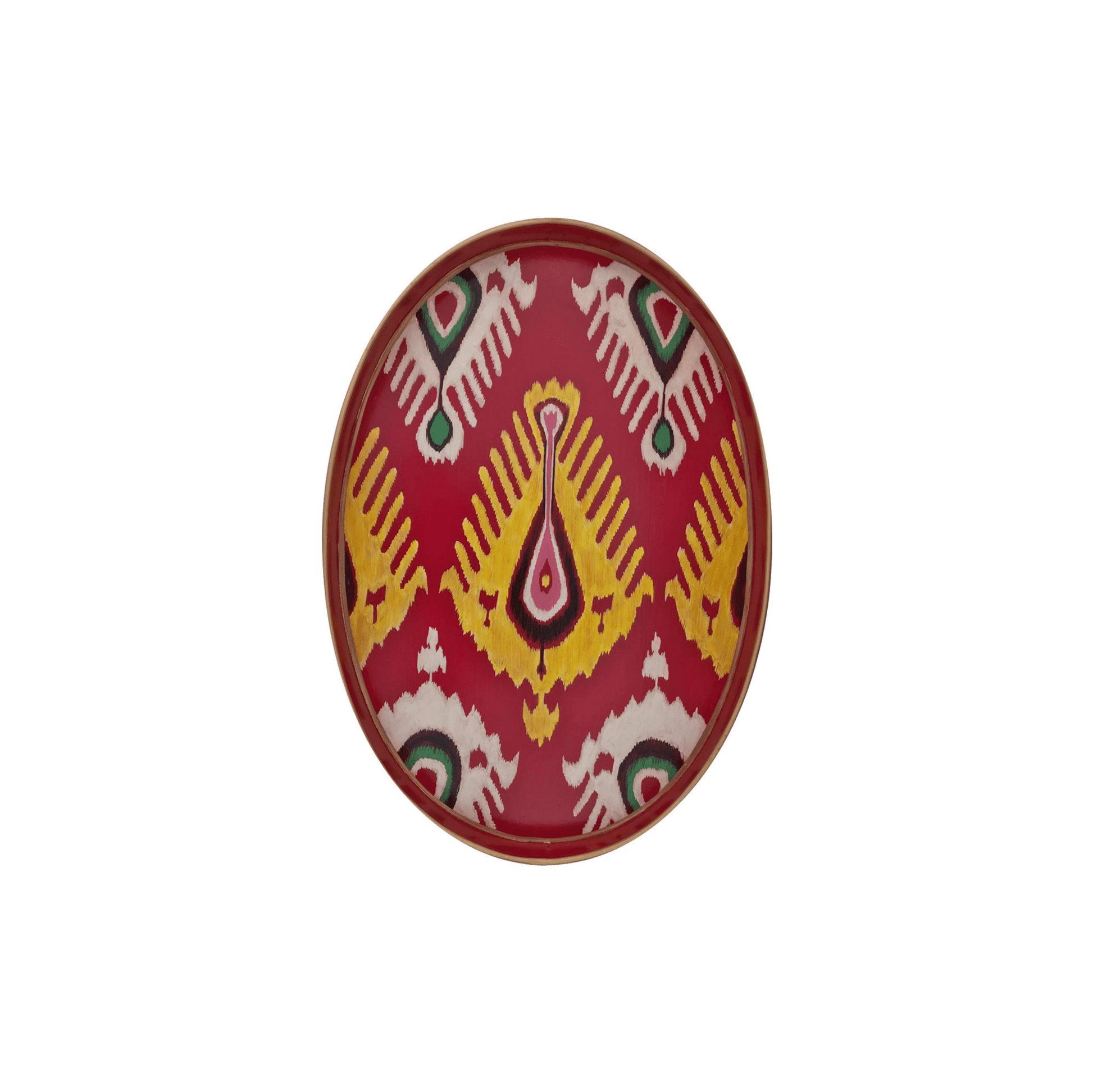 Decorative Hand Painted Iron Tray (Red / White Ikat) 19 X 15 Oval - Hosted by Kelly Gaudreau