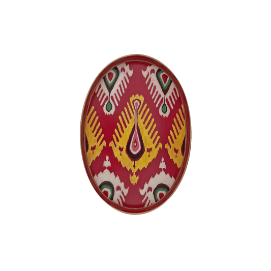 Decorative Hand Painted Iron Tray (Red / White Ikat) 19 X 15 Oval - Hosted by Kelly Gaudreau