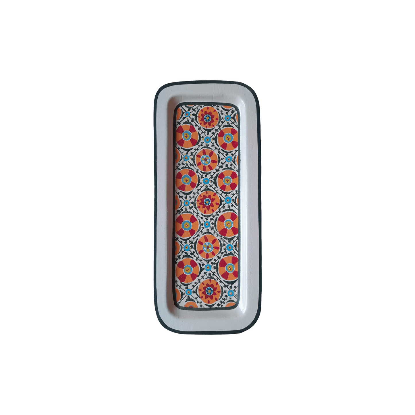 Decorative Hand Painted Iron Tray (White and Black) Small Ikat Tray - Hosted by Kelly Gaudreau