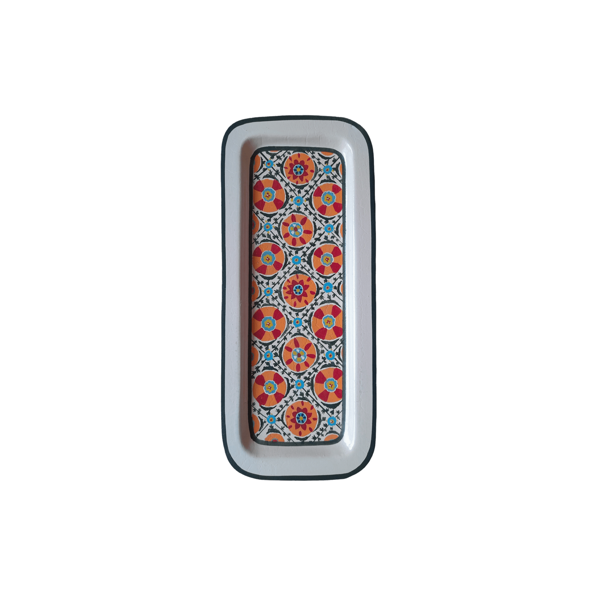 Decorative Hand Painted Iron Tray (White and Black) Small Ikat Tray - Hosted by Kelly Gaudreau