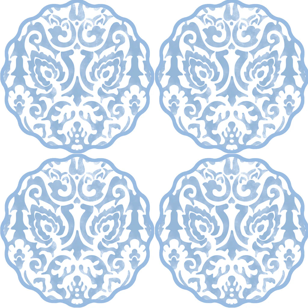 Damask Scallop Coasters in Denim - Set of 4