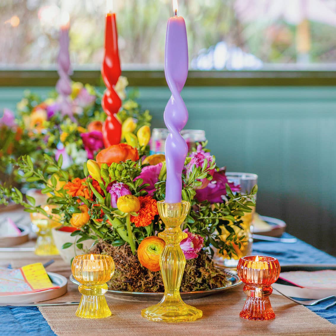 Small Orange Glass Candle Holder