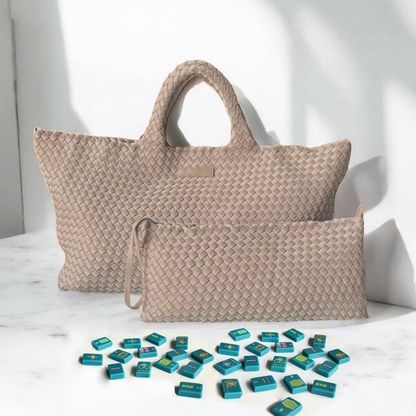 Woven Mahjong Carryall Bag with Tile Pouch