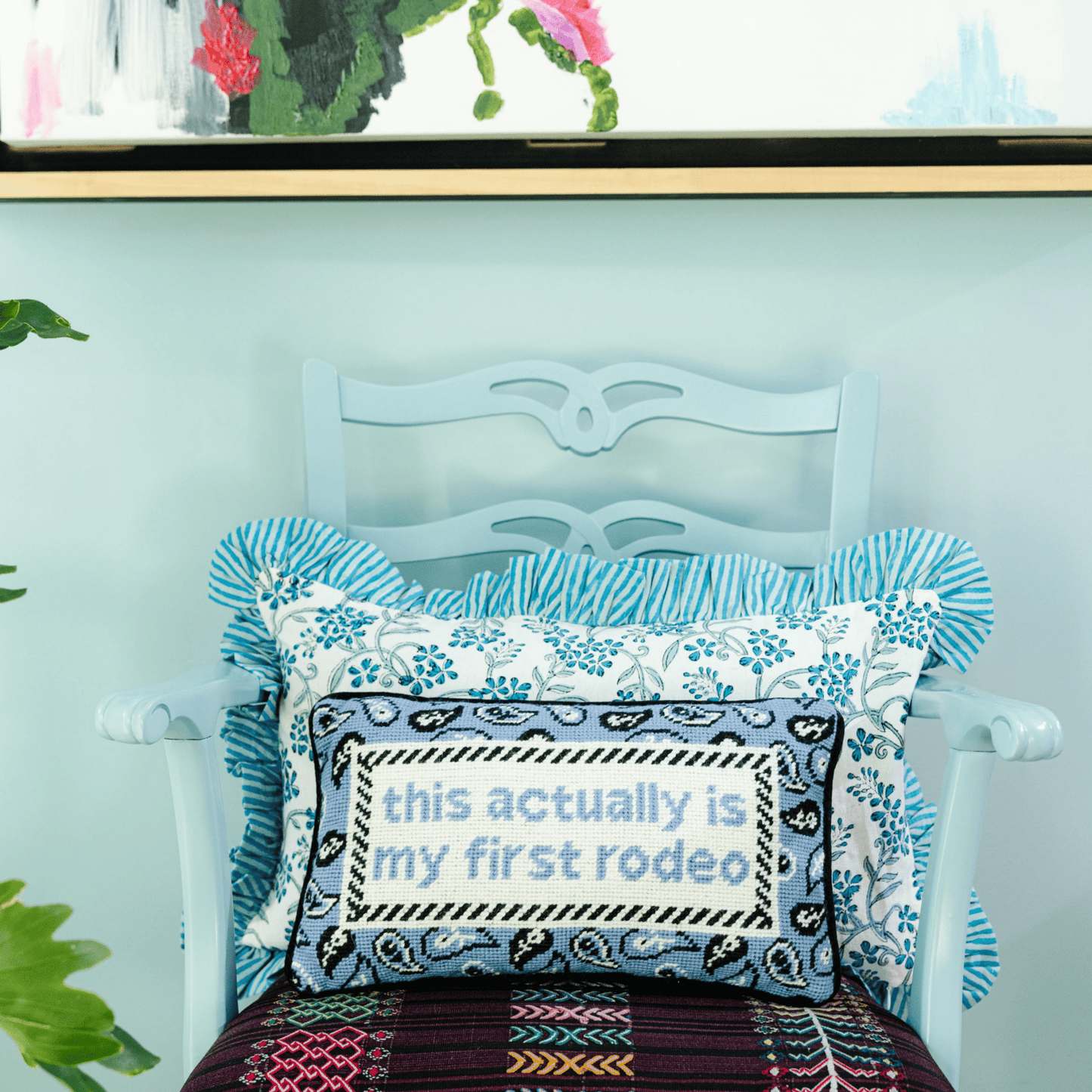 First Rodeo Needlepoint Pillow - Hosted by Kelly Gaudreau