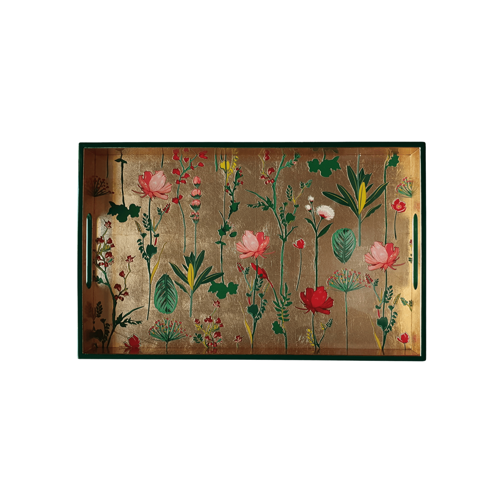 Floral on Gold Decorative Lacquered Wood Tray - Hosted by Kelly Gaudreau