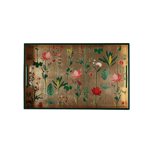 Floral on Gold Decorative Lacquered Wood Tray - Hosted by Kelly Gaudreau