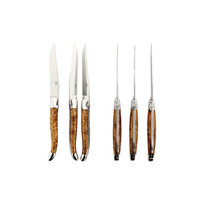 Forge de Laguiole Thuya Burl Steak Knives Set of 6 - Shiny - Hosted by Kelly Gaudreau